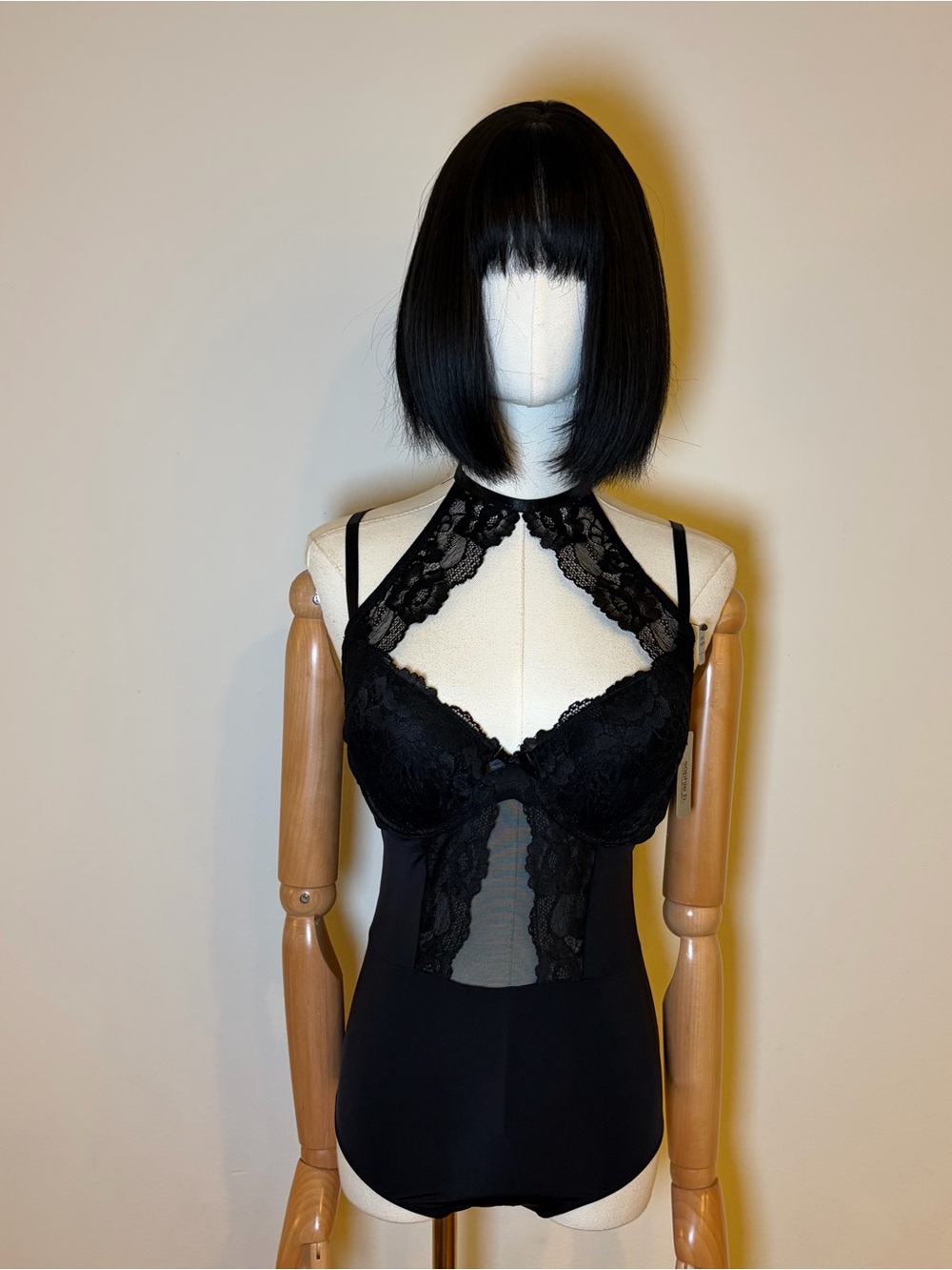 NWT Sophie B. Black Lace Halter Bodysuit Size L